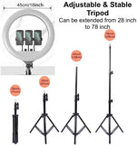 Ring Light 18’’ with Tripod Stand and Phone Holder, Bluetooth/Remote Control Dimmable LED Lamps