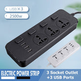 Electrical 3 Outlet Socket + 3 USB Extension Power Strip 5V 2.1A Smart Power Strip US Plug