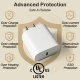 USB C Fast Charger for Airpods 4 Gen,AirPods Pro 2nd/3rd Gen,AirPods Max 2024,iPhone 15 16 17,iPad, iPad Pro - 3ft USB-C Cord, 20W PD Power Adapter