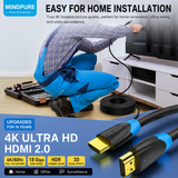 Mindpure 4K HDMI Cable 10Feet | High Speed, Braided Nylon & Gold Connectors, 4K @ 60Hz, Ultra HD, 2K, 1080P, Dolby & ARC Compatible | for Laptop, Monitor, PS5, PS4, Xbox One, Fire TV, Apple TV & More