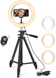 10" Selfie Ring Light with Extendable Tripod Stand for Live Stream/Makeup/Photography/YouTuber with Remote Shutter