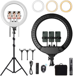 Ring Light 18’’ with Tripod Stand and Phone Holder, Bluetooth/Remote Control Dimmable LED Lamps