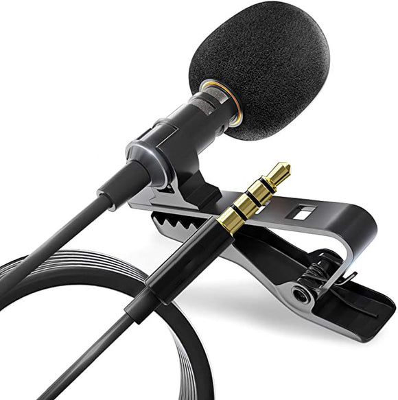 Wired Lavalier Lapel Microphone for Recording with Clip-on for Bloggers and Vloggers